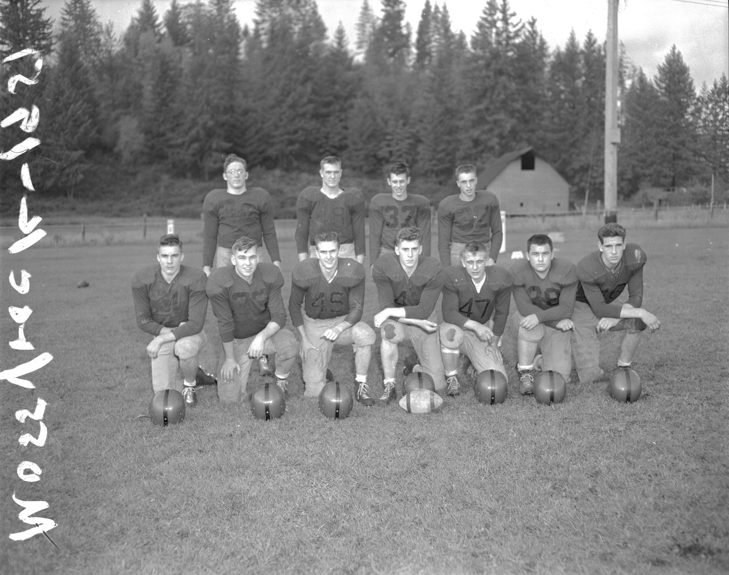 The 1951 Mossyrock  High School football team is pictured here.
